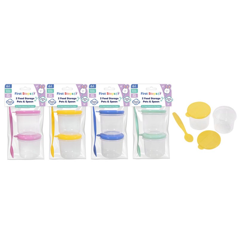 First Steps Food Storage Pots with Spoon 4pc Assorted
